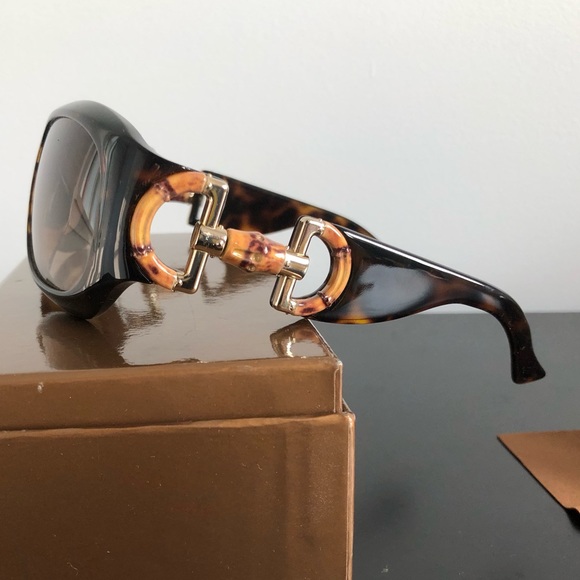 euc authentic Gucci large brown horsebit bamboo sunglasses w box case 90s Y2K - Picture 3 of 9